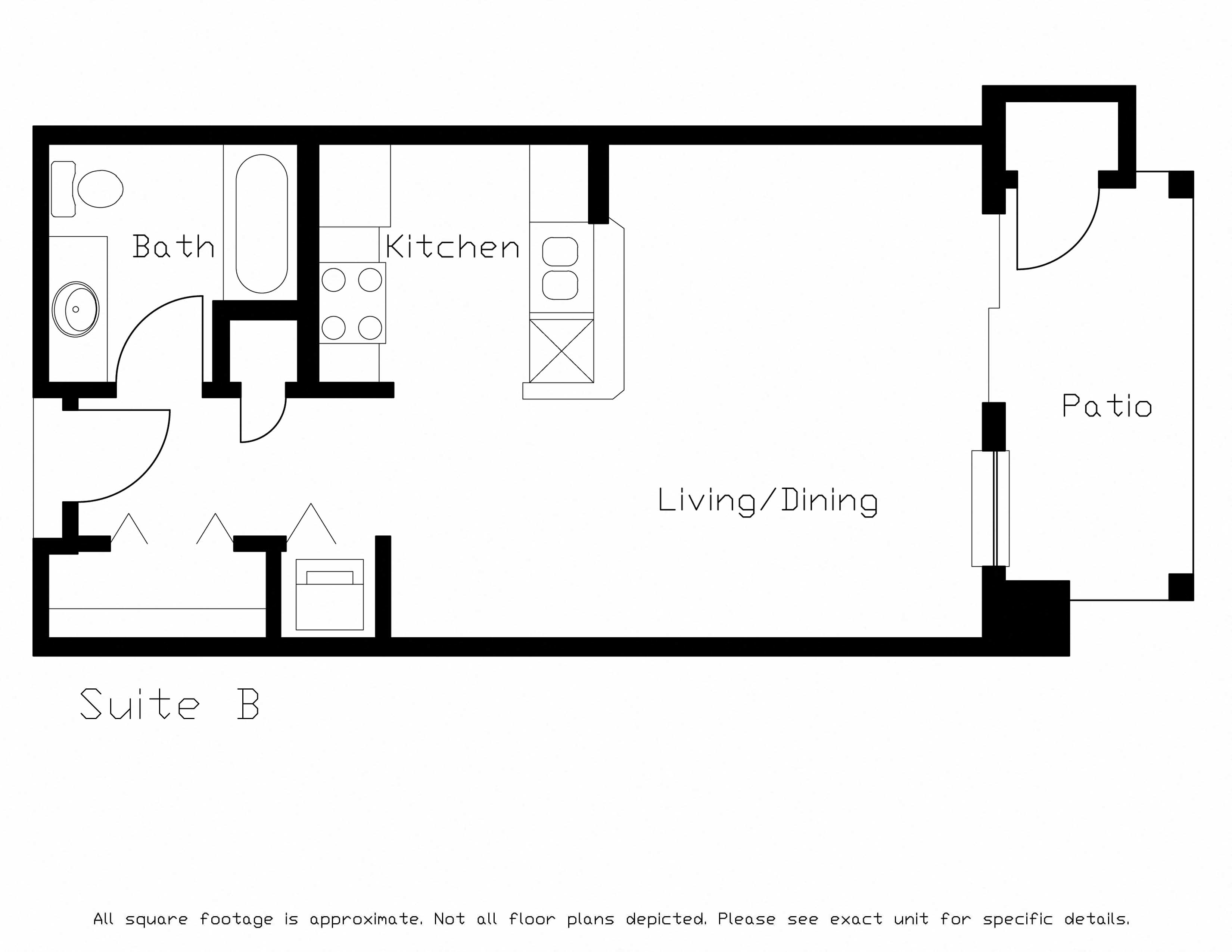 Floor plan for studio, 1 bath, 488 sqft
